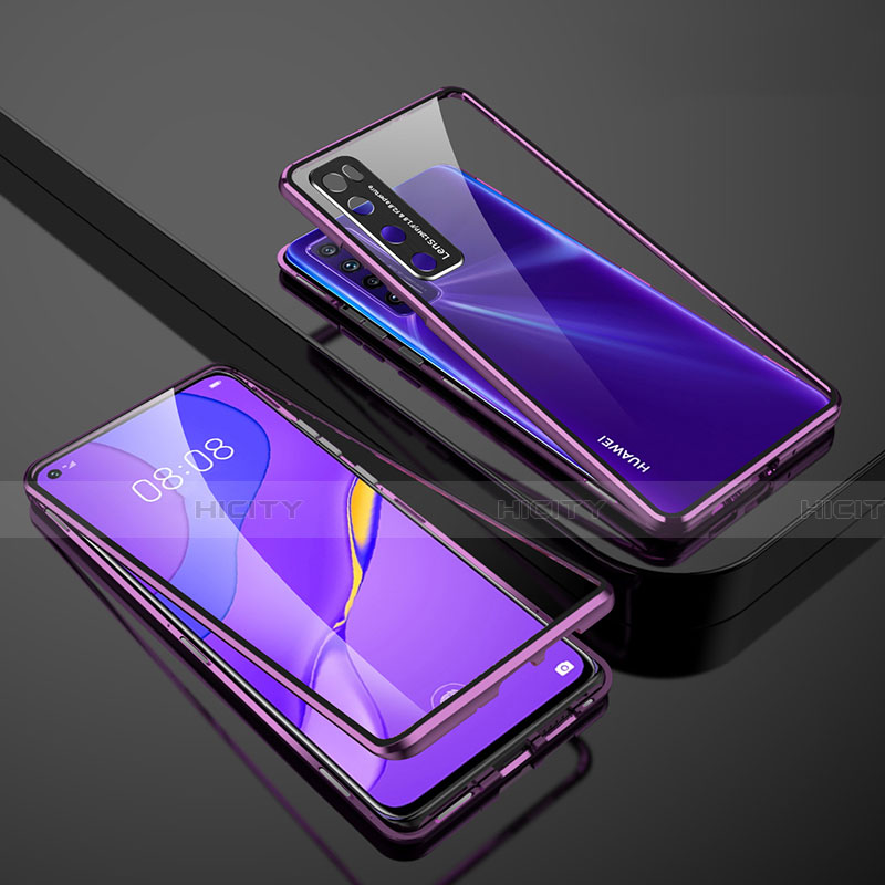 Funda Bumper Lujo Marco de Aluminio Espejo 360 Grados Carcasa M03 para Huawei Nova 7 5G Morado