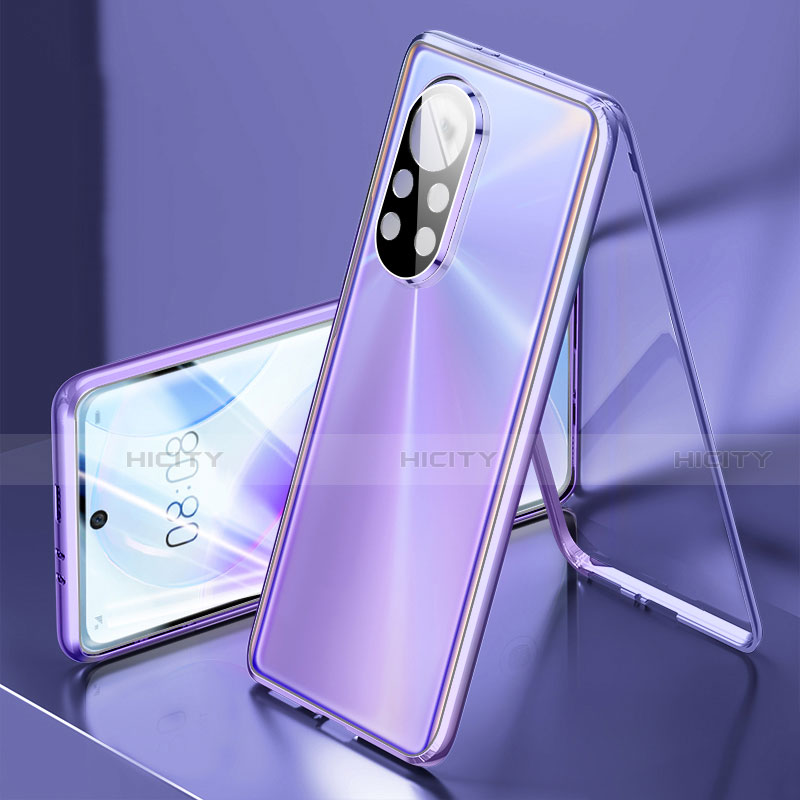 Funda Bumper Lujo Marco de Aluminio Espejo 360 Grados Carcasa M03 para Huawei Nova 8 5G Morado