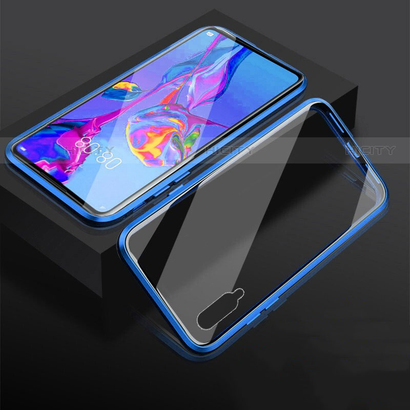 Funda Bumper Lujo Marco de Aluminio Espejo 360 Grados Carcasa M03 para Huawei P Smart Pro (2019) Azul