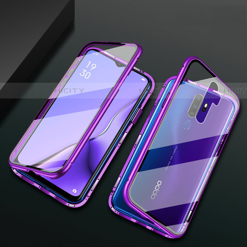 Funda Bumper Lujo Marco de Aluminio Espejo 360 Grados Carcasa M03 para Oppo A11X Morado