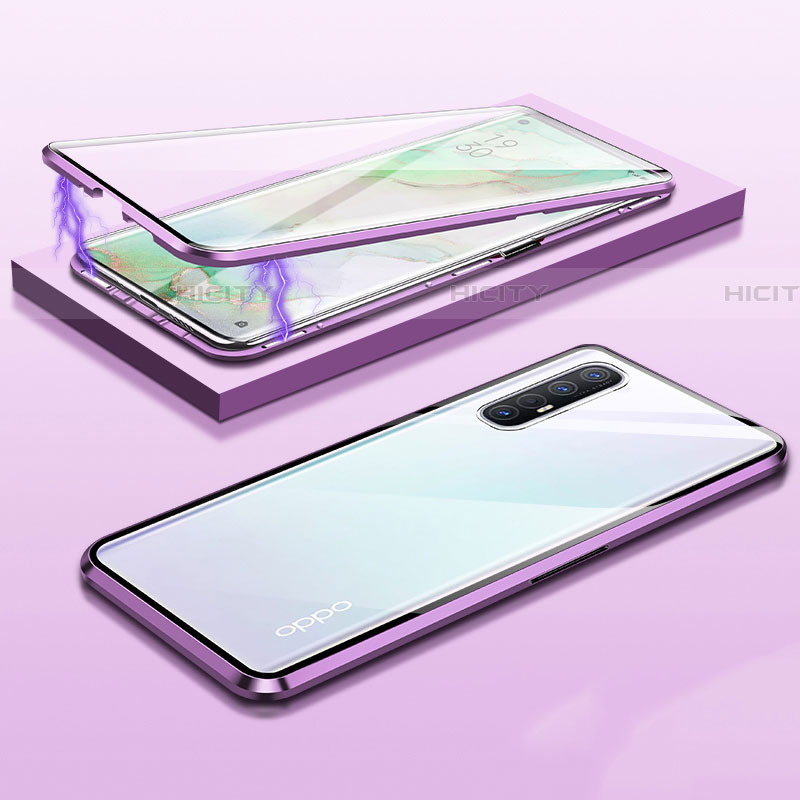 Funda Bumper Lujo Marco de Aluminio Espejo 360 Grados Carcasa M03 para Oppo Find X2 Neo Morado