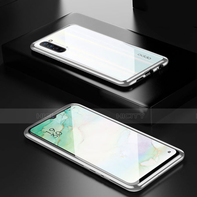 Funda Bumper Lujo Marco de Aluminio Espejo 360 Grados Carcasa M03 para Oppo K7 5G Plata