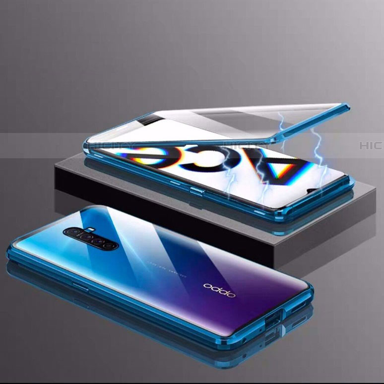 Funda Bumper Lujo Marco de Aluminio Espejo 360 Grados Carcasa M03 para Oppo Reno Ace Azul