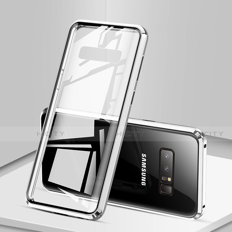 Funda Bumper Lujo Marco de Aluminio Espejo 360 Grados Carcasa M03 para Samsung Galaxy Note 8 Duos N950F Plata