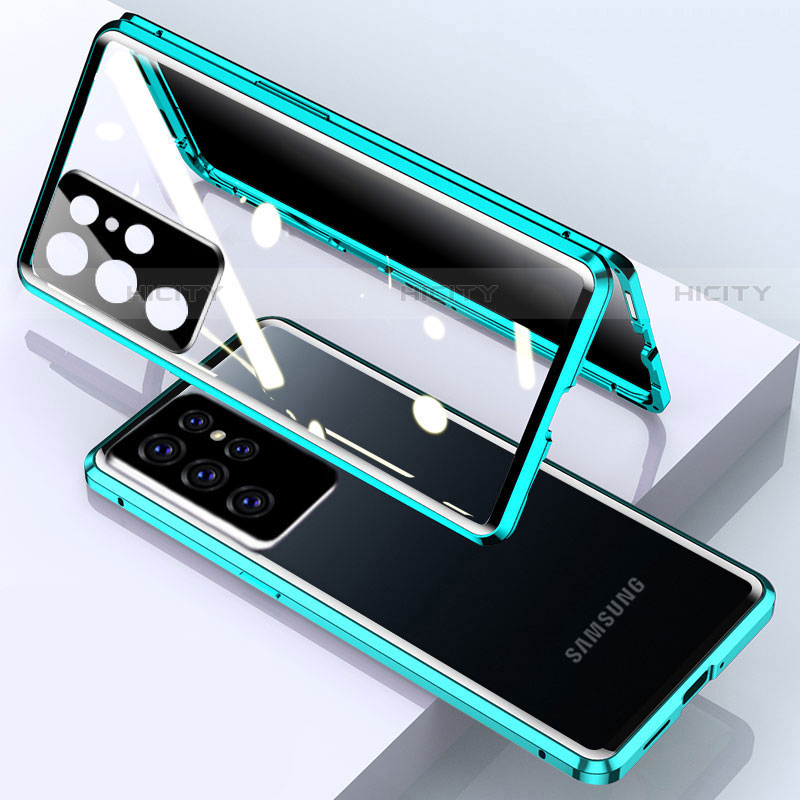 Funda Bumper Lujo Marco de Aluminio Espejo 360 Grados Carcasa M03 para Samsung Galaxy S22 Ultra 5G Verde