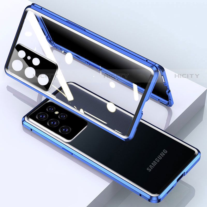 Funda Bumper Lujo Marco de Aluminio Espejo 360 Grados Carcasa M03 para Samsung Galaxy S23 Ultra 5G Azul