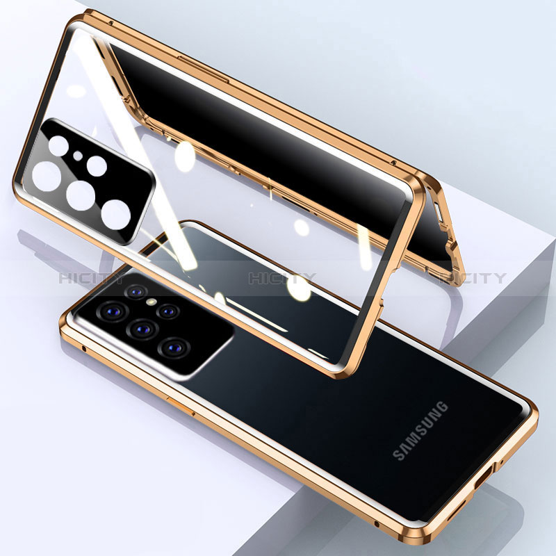 Funda Bumper Lujo Marco de Aluminio Espejo 360 Grados Carcasa M03 para Samsung Galaxy S24 Ultra 5G Oro