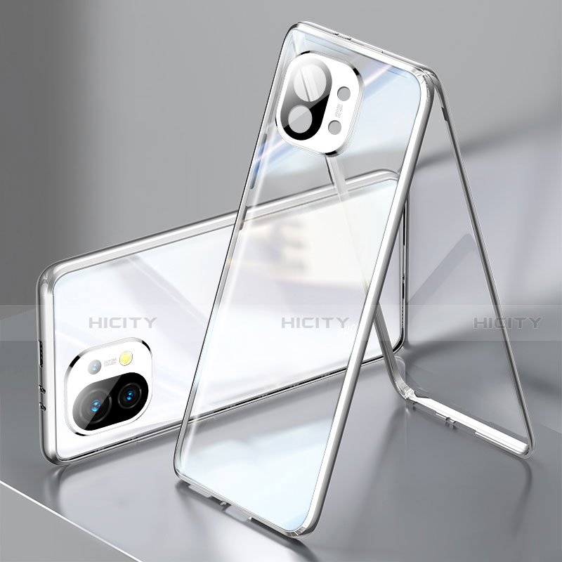 Funda Bumper Lujo Marco de Aluminio Espejo 360 Grados Carcasa M03 para Xiaomi Mi 11 Lite 4G Plata