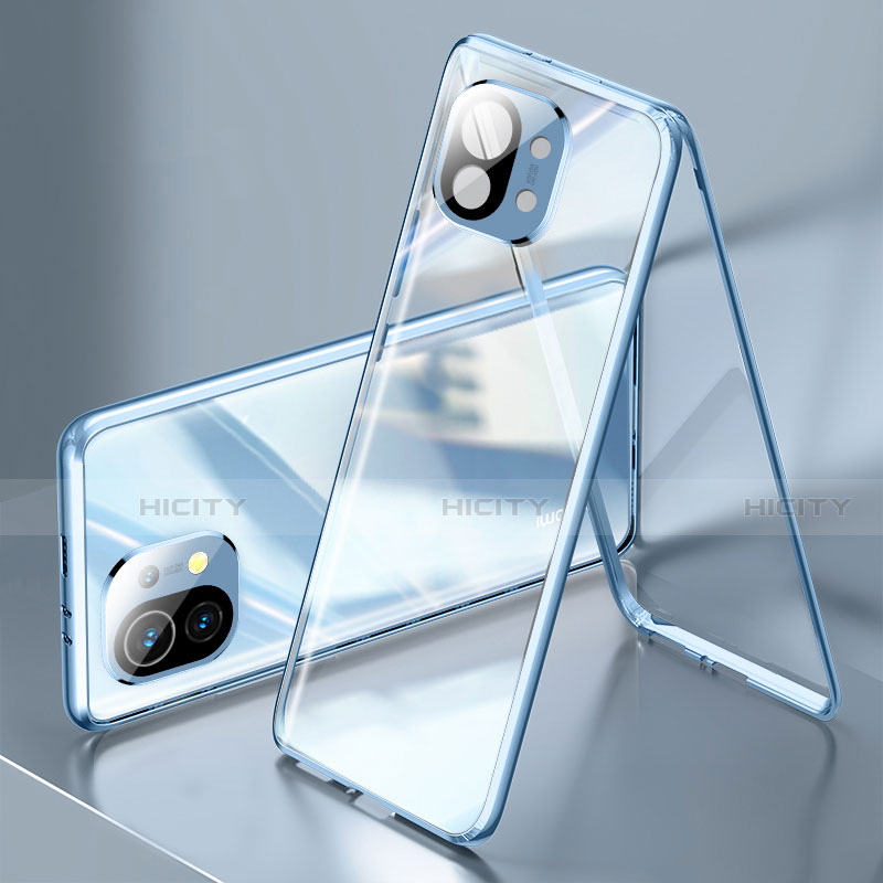 Funda Bumper Lujo Marco de Aluminio Espejo 360 Grados Carcasa M03 para Xiaomi Mi 11 Lite 5G Azul