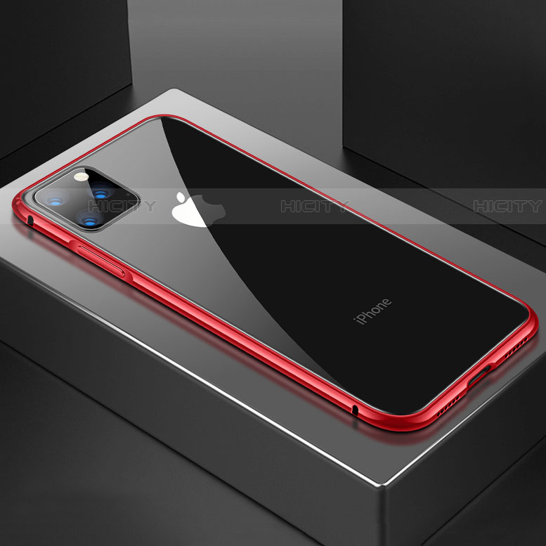 Funda Bumper Lujo Marco de Aluminio Espejo 360 Grados Carcasa M04 para Apple iPhone 11 Pro Max Rojo