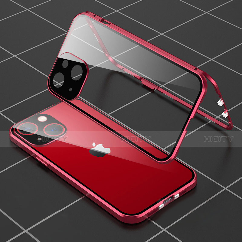 Funda Bumper Lujo Marco de Aluminio Espejo 360 Grados Carcasa M04 para Apple iPhone 13 Mini Rojo