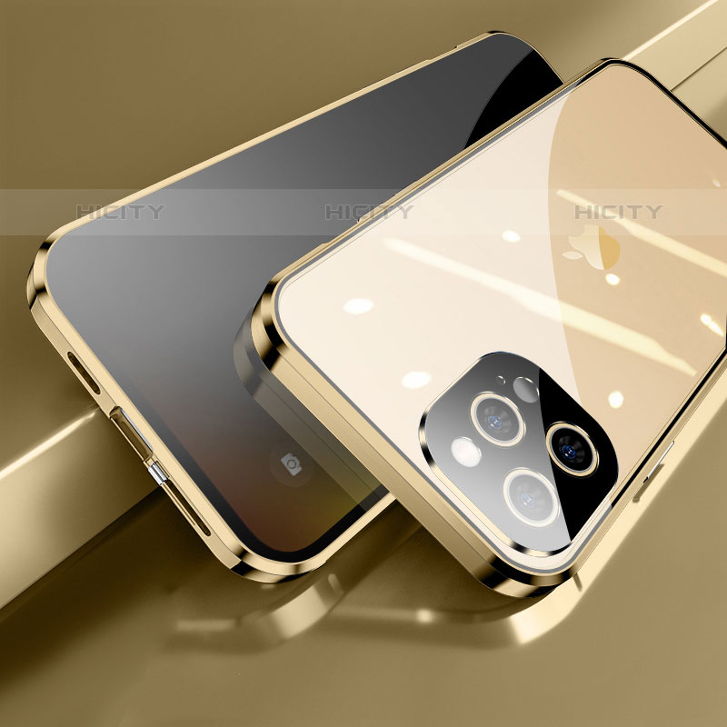 Funda Bumper Lujo Marco de Aluminio Espejo 360 Grados Carcasa M04 para Apple iPhone 16 Pro Oro