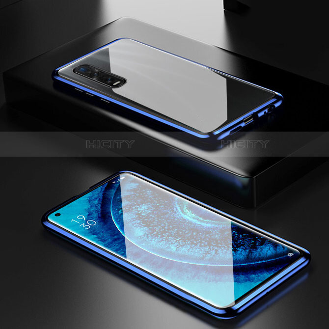 Funda Bumper Lujo Marco de Aluminio Espejo 360 Grados Carcasa M04 para Oppo Find X2 Pro Azul