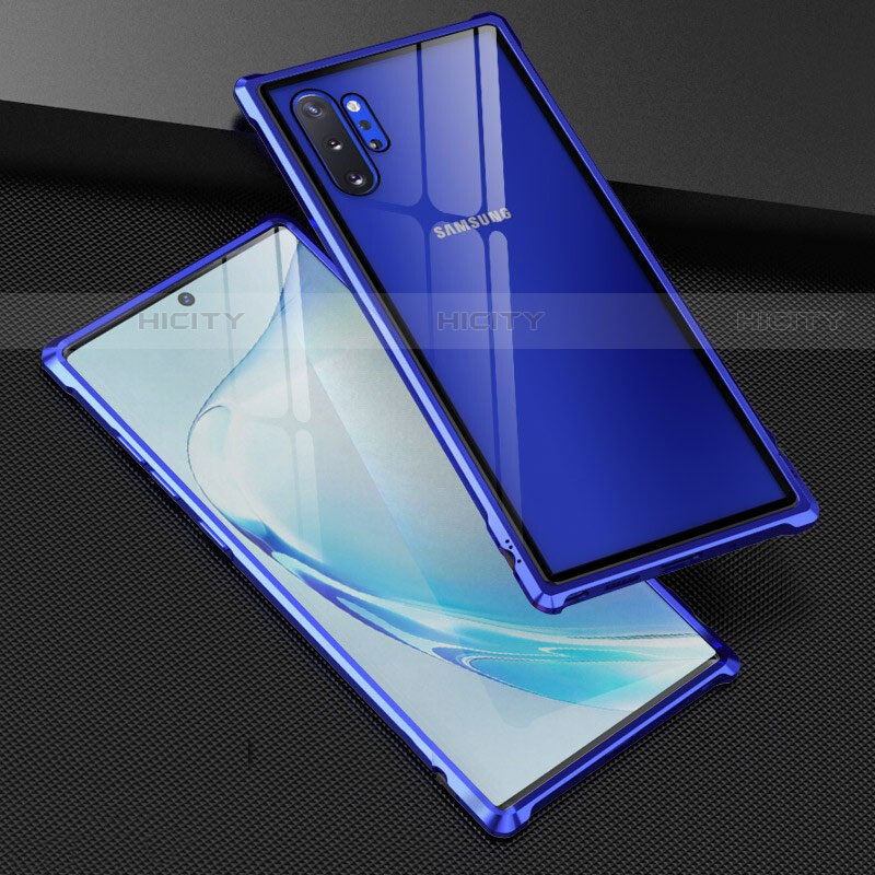 Funda Bumper Lujo Marco de Aluminio Espejo 360 Grados Carcasa M04 para Samsung Galaxy Note 10 Plus Azul