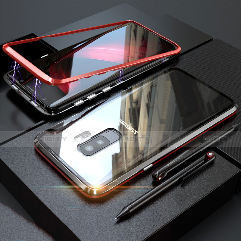 Funda Bumper Lujo Marco de Aluminio Espejo 360 Grados Carcasa M04 para Samsung Galaxy S9 Plus Rojo y Negro
