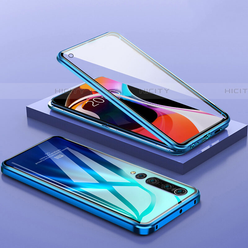 Funda Bumper Lujo Marco de Aluminio Espejo 360 Grados Carcasa M04 para Xiaomi Mi 10 Azul