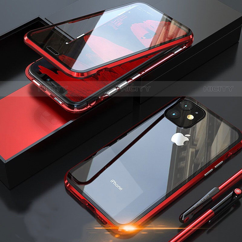 Funda Bumper Lujo Marco de Aluminio Espejo 360 Grados Carcasa M05 para Apple iPhone 11 Pro Max Rojo