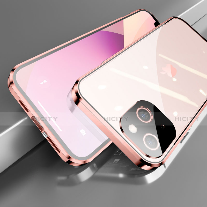 Funda Bumper Lujo Marco de Aluminio Espejo 360 Grados Carcasa M05 para Apple iPhone 13 Oro Rosa