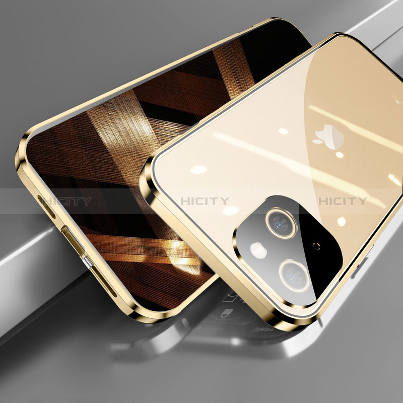 Funda Bumper Lujo Marco de Aluminio Espejo 360 Grados Carcasa M05 para Apple iPhone 15 Oro