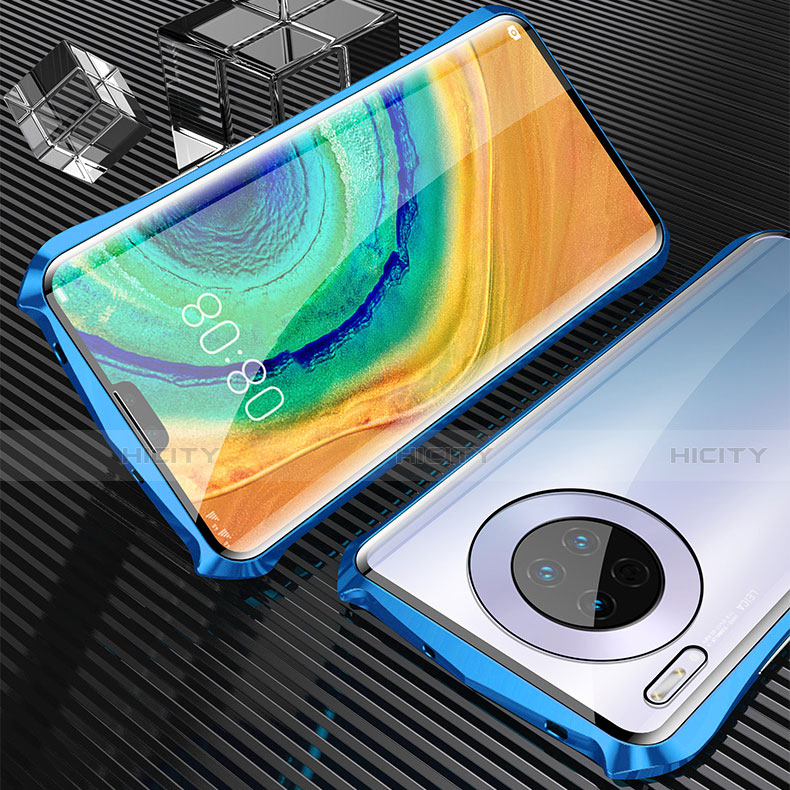 Funda Bumper Lujo Marco de Aluminio Espejo 360 Grados Carcasa M05 para Huawei Mate 30 Azul