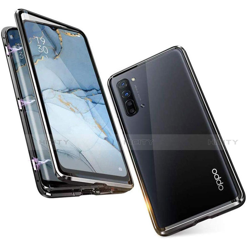 Funda Bumper Lujo Marco de Aluminio Espejo 360 Grados Carcasa M05 para Oppo F15 Negro