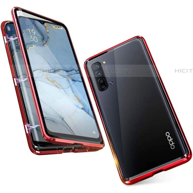 Funda Bumper Lujo Marco de Aluminio Espejo 360 Grados Carcasa M05 para Oppo Find X2 Lite Rojo