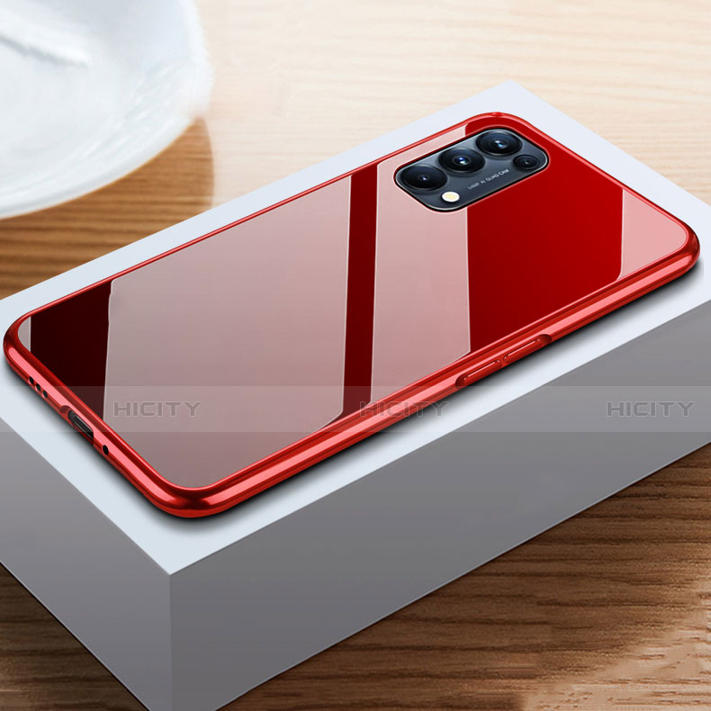 Funda Bumper Lujo Marco de Aluminio Espejo 360 Grados Carcasa M05 para Oppo Find X3 Lite 5G Rojo y Negro