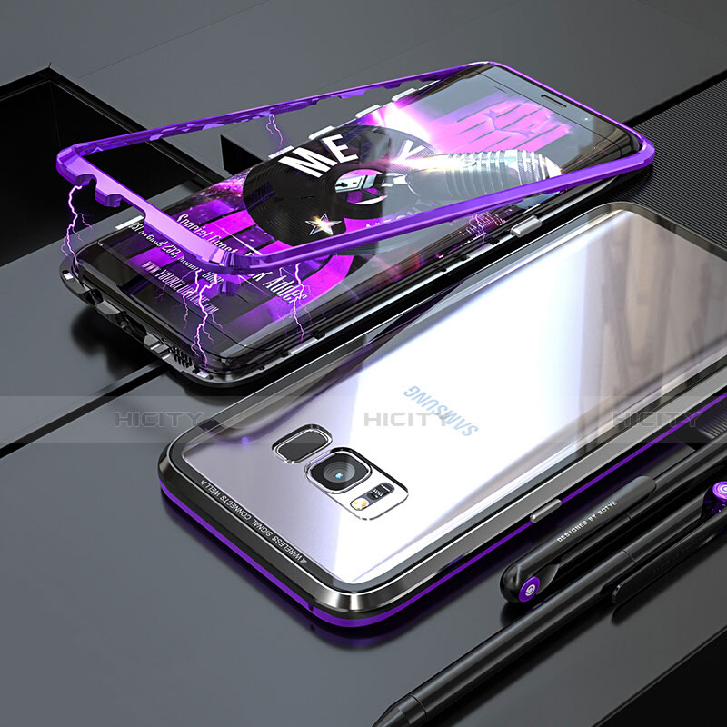 Funda Bumper Lujo Marco de Aluminio Espejo 360 Grados Carcasa M05 para Samsung Galaxy S8 Morado