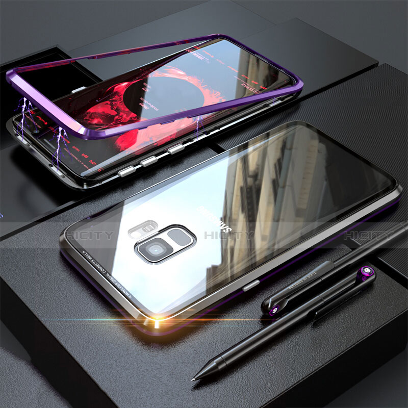 Funda Bumper Lujo Marco de Aluminio Espejo 360 Grados Carcasa M05 para Samsung Galaxy S9 Morado