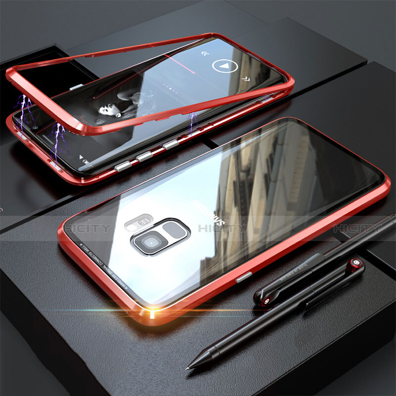 Funda Bumper Lujo Marco de Aluminio Espejo 360 Grados Carcasa M05 para Samsung Galaxy S9 Rojo