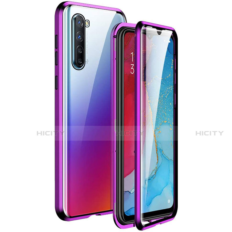 Funda Bumper Lujo Marco de Aluminio Espejo 360 Grados Carcasa M06 para Oppo K7 5G Morado