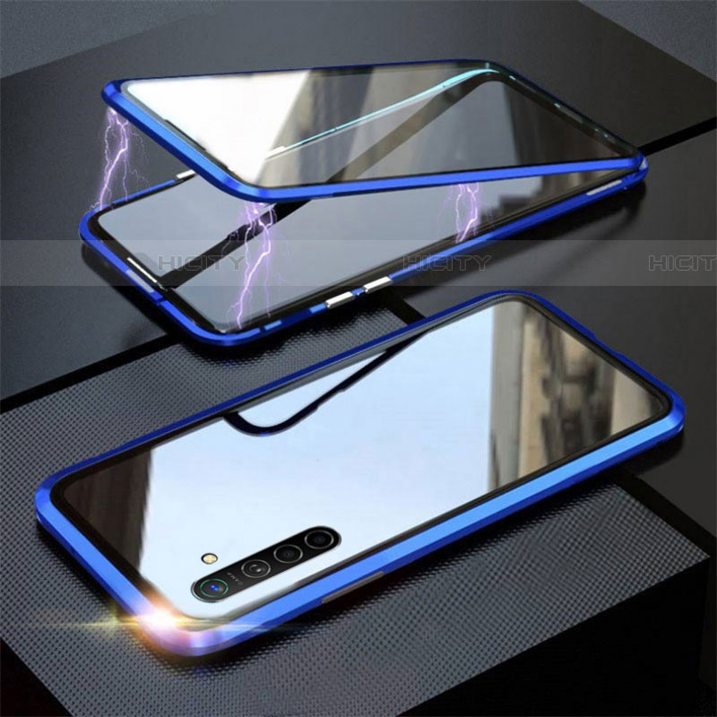 Funda Bumper Lujo Marco de Aluminio Espejo 360 Grados Carcasa M06 para Realme X2 Azul