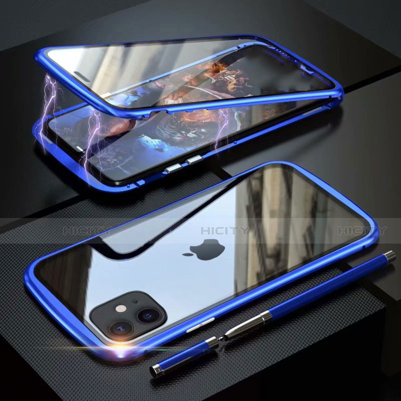 Funda Bumper Lujo Marco de Aluminio Espejo 360 Grados Carcasa M07 para Apple iPhone 11 Azul