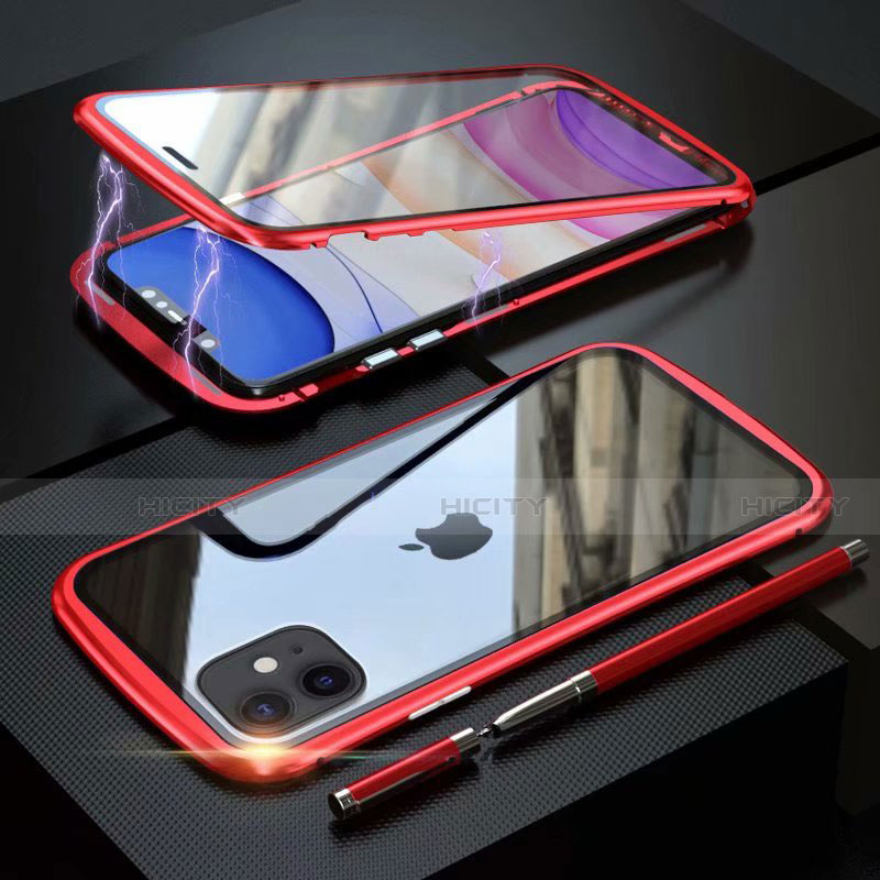 Funda Bumper Lujo Marco de Aluminio Espejo 360 Grados Carcasa M07 para Apple iPhone 11 Rojo