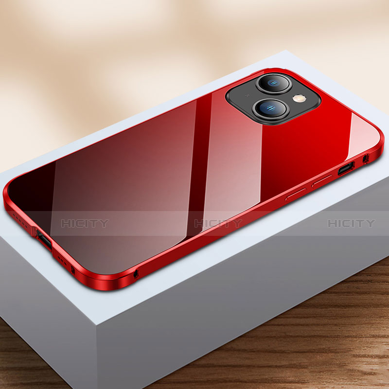 Funda Bumper Lujo Marco de Aluminio Espejo 360 Grados Carcasa M07 para Apple iPhone 15 Plus Rojo y Negro