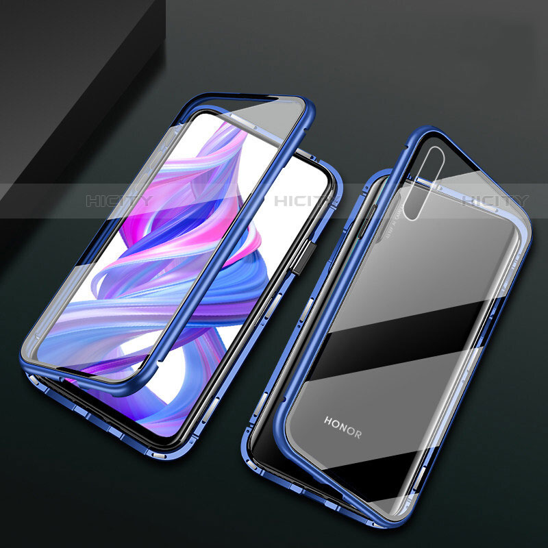 Funda Bumper Lujo Marco de Aluminio Espejo 360 Grados Carcasa M07 para Huawei P Smart Pro (2019) Azul