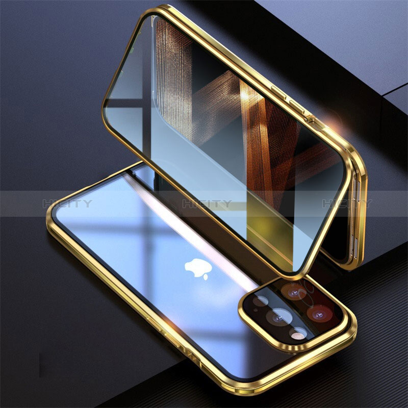 Funda Bumper Lujo Marco de Aluminio Espejo 360 Grados Carcasa M08 para Apple iPhone 14 Pro Max Oro