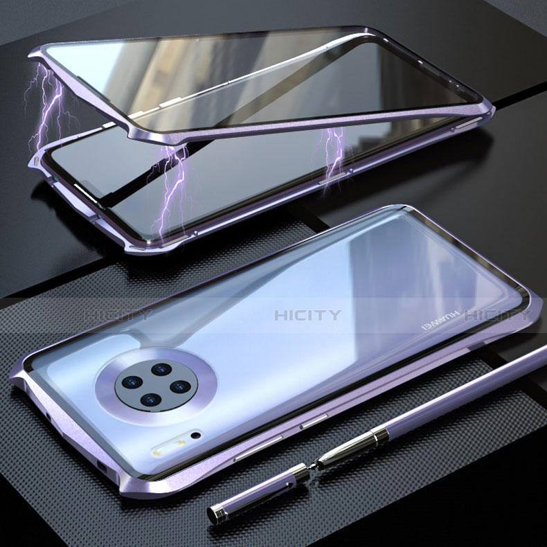 Funda Bumper Lujo Marco de Aluminio Espejo 360 Grados Carcasa M08 para Huawei Mate 30 5G Morado