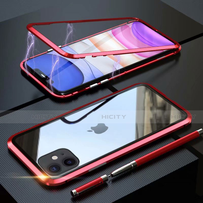 Funda Bumper Lujo Marco de Aluminio Espejo 360 Grados Carcasa M09 para Apple iPhone 11 Rojo