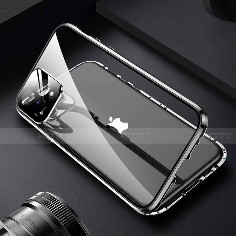 Funda Bumper Lujo Marco de Aluminio Espejo 360 Grados Carcasa M09 para Apple iPhone 13 Pro Negro