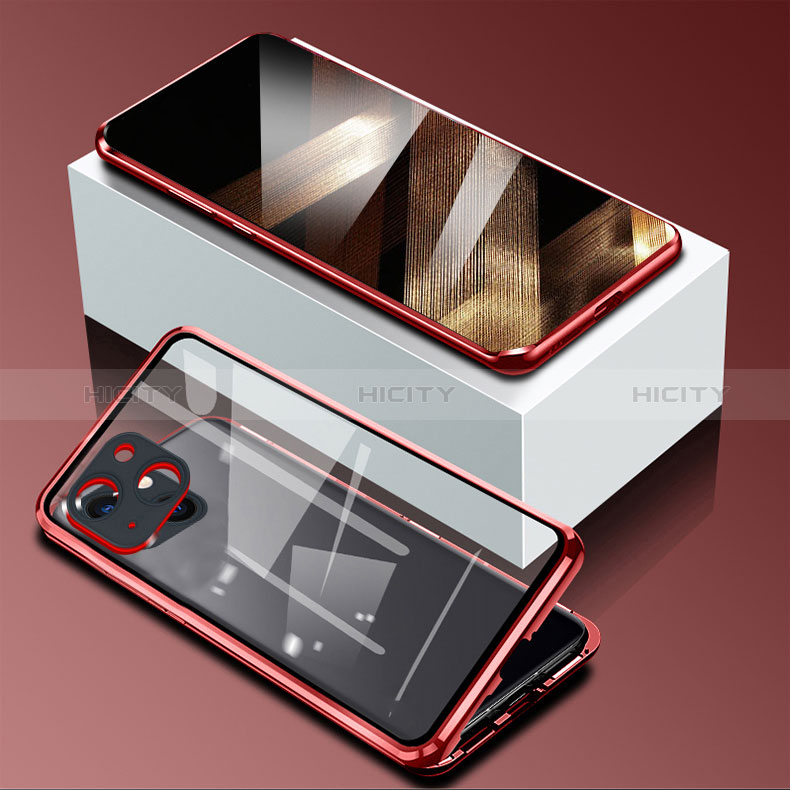 Funda Bumper Lujo Marco de Aluminio Espejo 360 Grados Carcasa M09 para Apple iPhone 15 Rojo