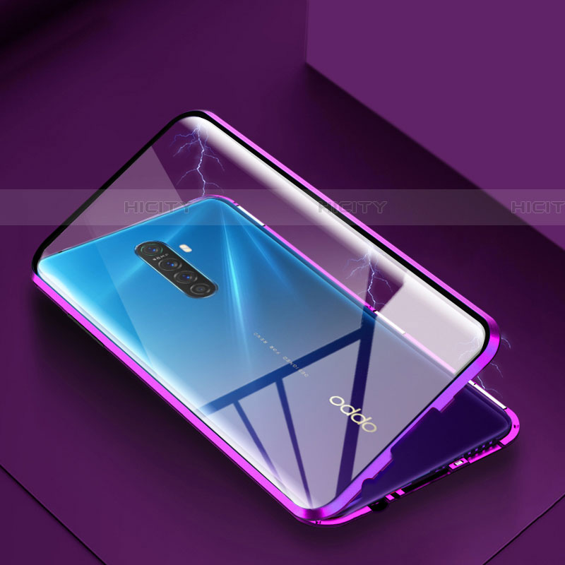 Funda Bumper Lujo Marco de Aluminio Espejo 360 Grados Carcasa M09 para Oppo Reno Ace Morado