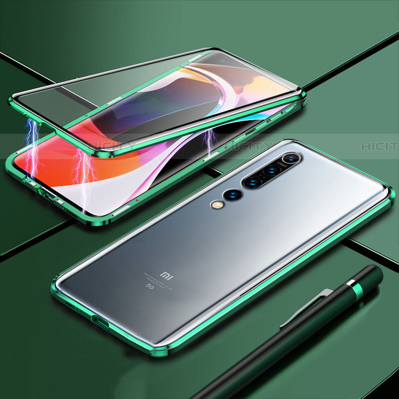 Funda Bumper Lujo Marco de Aluminio Espejo 360 Grados Carcasa M09 para Xiaomi Mi 10 Pro Verde