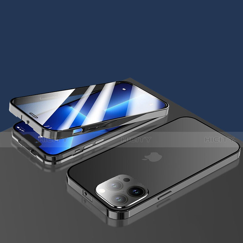 Funda Bumper Lujo Marco de Aluminio Espejo 360 Grados Carcasa M10 para Apple iPhone 13 Pro Max Negro