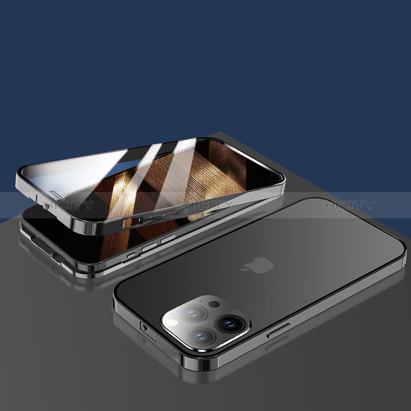 Funda Bumper Lujo Marco de Aluminio Espejo 360 Grados Carcasa M10 para Apple iPhone 14 Pro Max Negro
