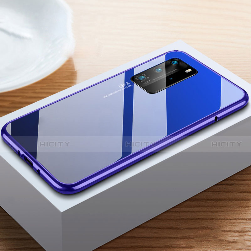 Funda Bumper Lujo Marco de Aluminio Espejo 360 Grados Carcasa N01 para Huawei P40 Pro Azul