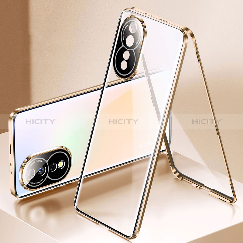 Funda Bumper Lujo Marco de Aluminio Espejo 360 Grados Carcasa P01 para Huawei Honor 80 5G Oro