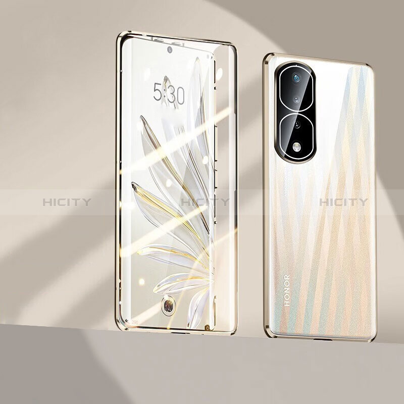 Funda Bumper Lujo Marco de Aluminio Espejo 360 Grados Carcasa P01 para Huawei Honor 80 Pro 5G Oro