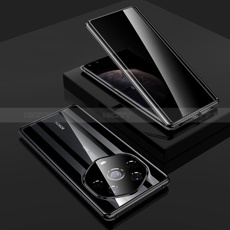 Funda Bumper Lujo Marco de Aluminio Espejo 360 Grados Carcasa P01 para Huawei Honor Magic3 Pro+ Plus 5G Negro