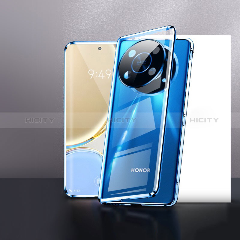 Funda Bumper Lujo Marco de Aluminio Espejo 360 Grados Carcasa P01 para Huawei Honor Magic4 Lite 5G Azul